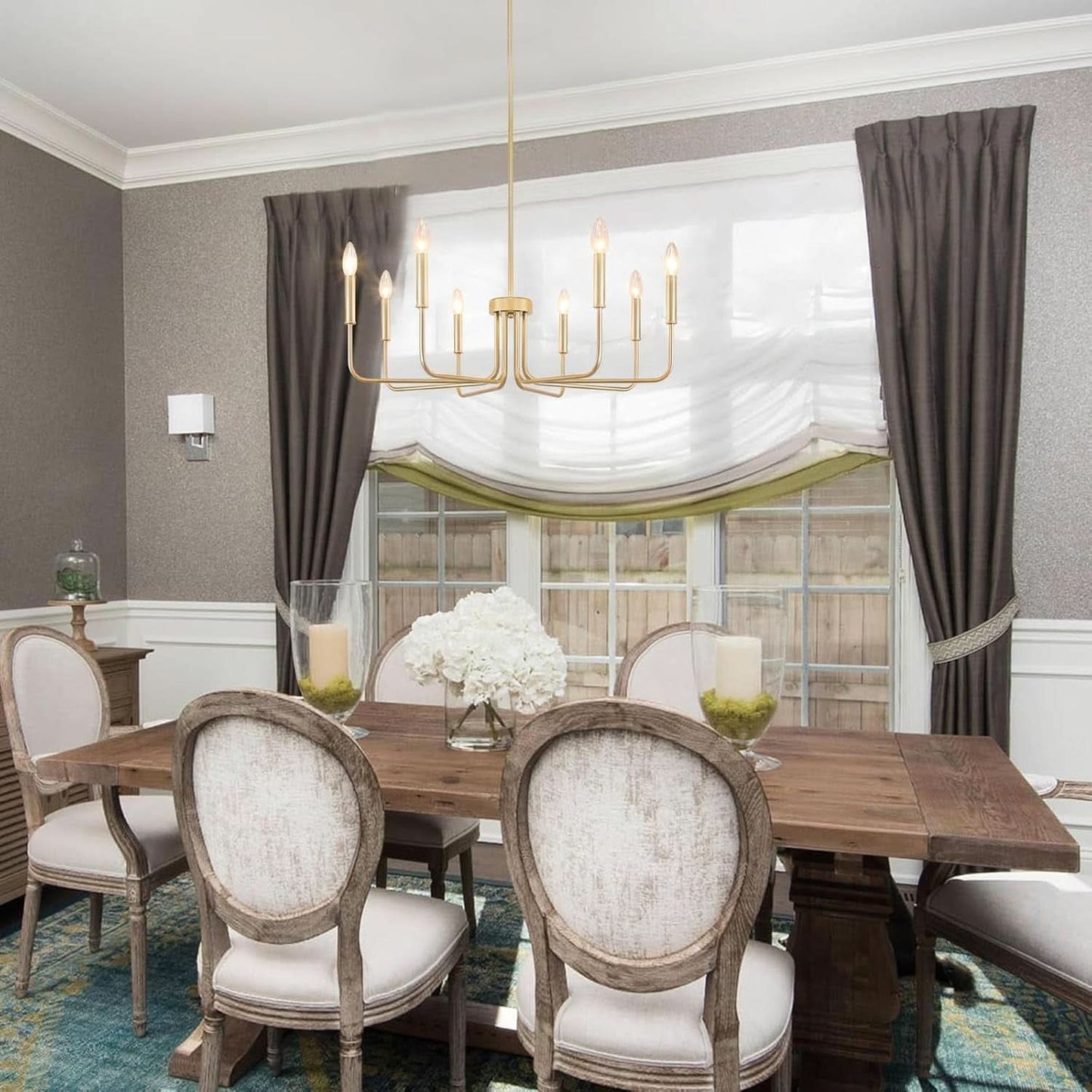 Gold Farmhouse Chandelier 8 Lights for Dining Room