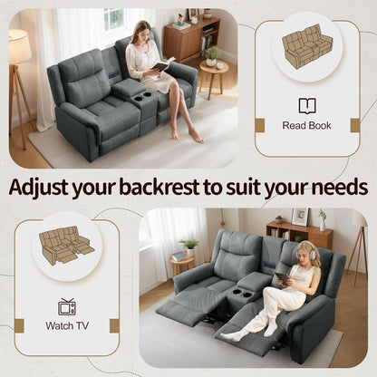 Two Seater Recliner Sofa With USB Charging Port And Cup Holders
