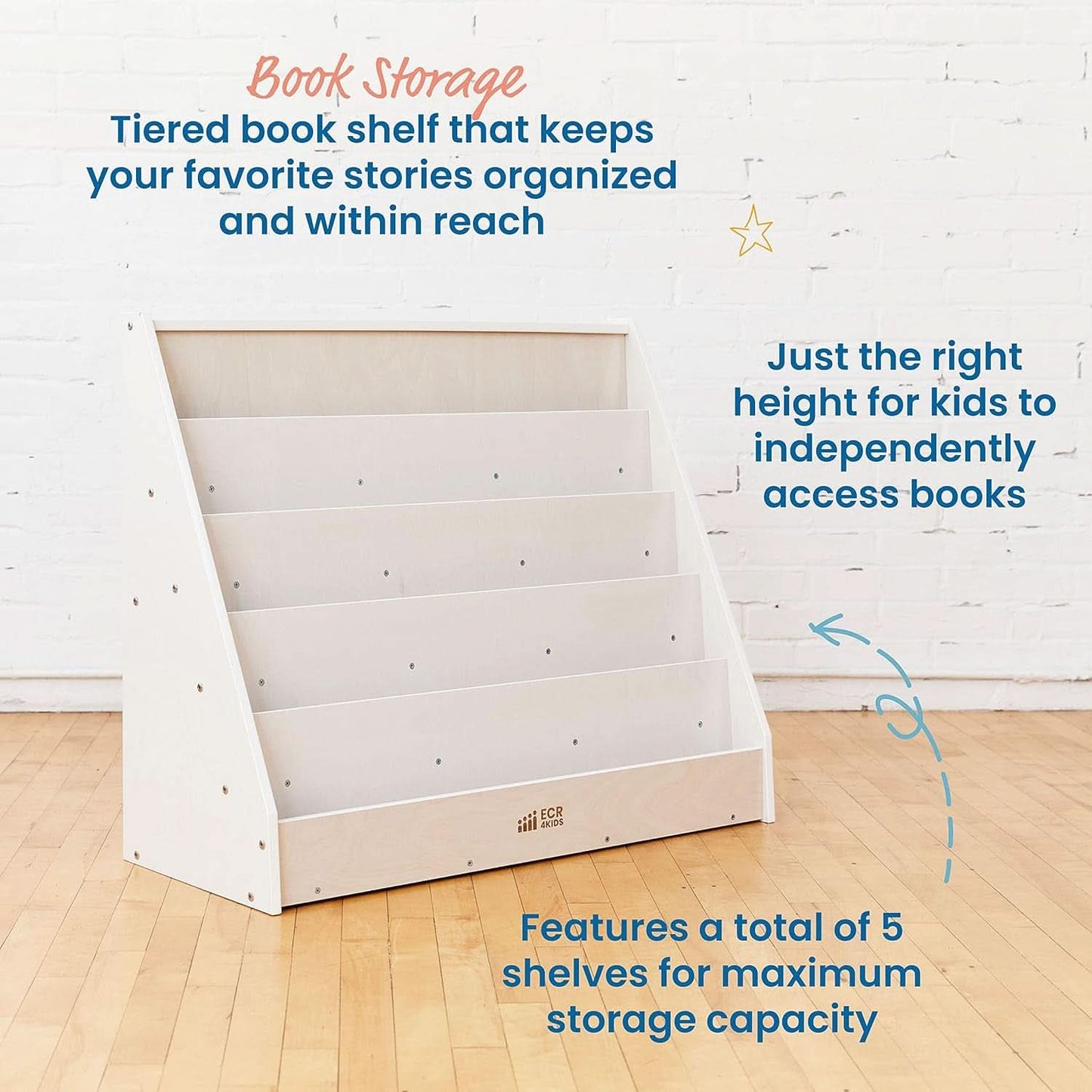 Single Sided Book Display Classroom Bookshelf White Wash