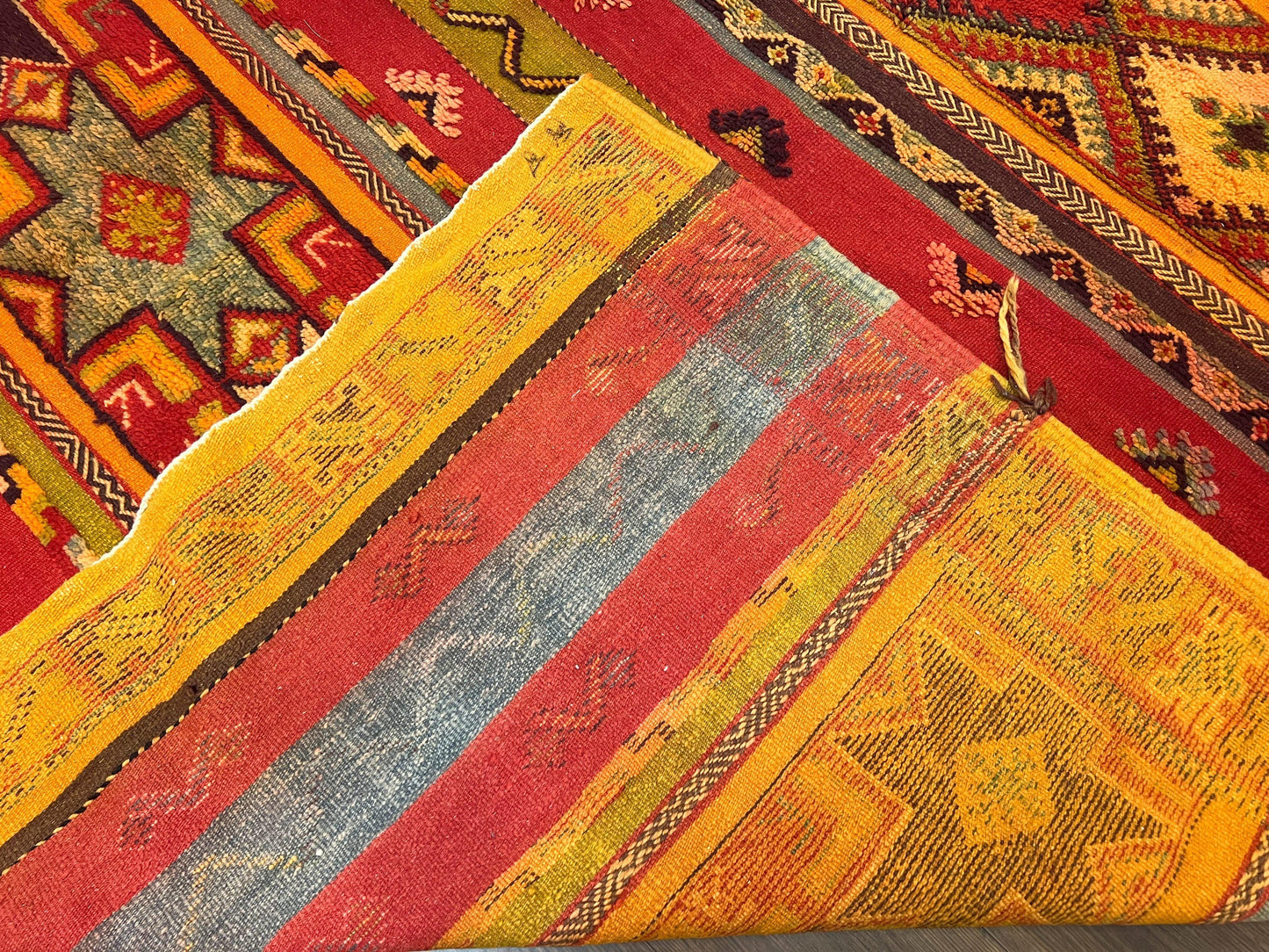 Unique Moroccan Rug 7x10, Room Sized Carpet, Red Orange Gray, Wool Oriental Striped Geometric Tribal Boho Rug, Flatweave with Raised Pile