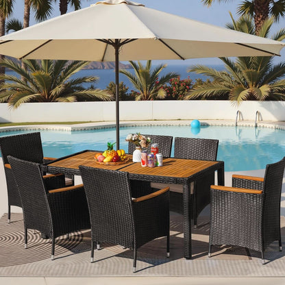 7 Piece Outdoor Patio Dining Set Black Rattan Chairs