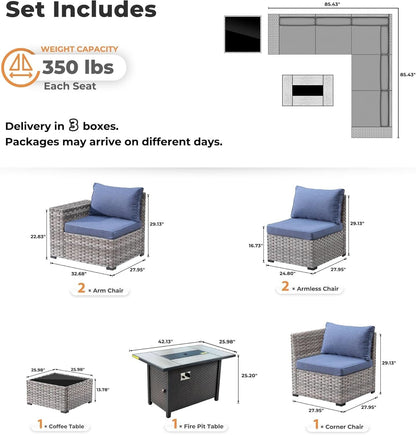 Modular Outdoor Wicker Sofa Set with Fire Pit Table