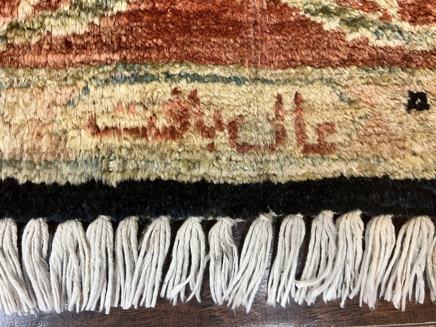 Pak Persian Rug 8x10, Pakistani Mahal Sultanabad Carpet, Signature from Master Weaver, Shiny Wool, Black Red Vintage Handmade Medallion Rug