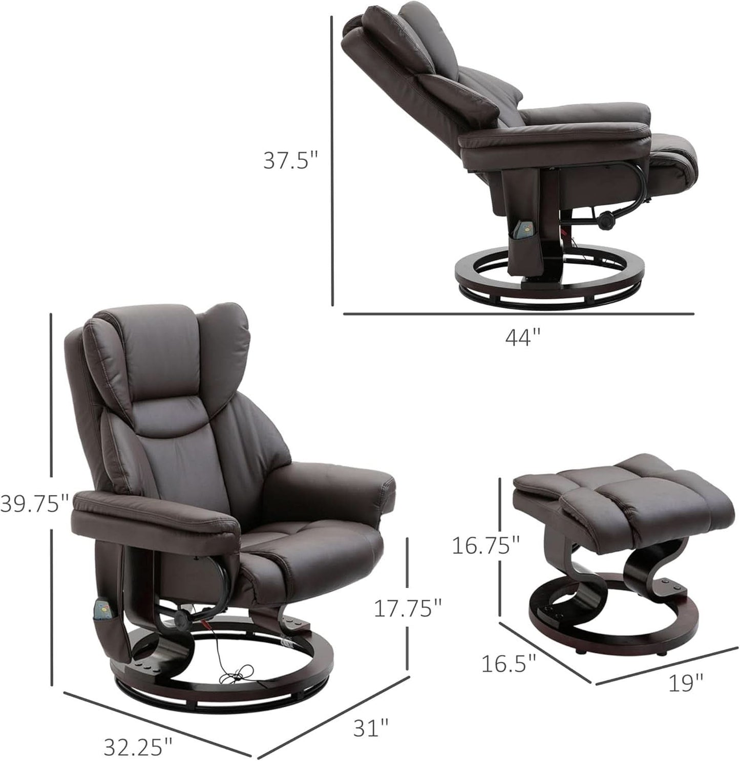 Brown Faux Leather Massage Recliner Chair With Ottoman