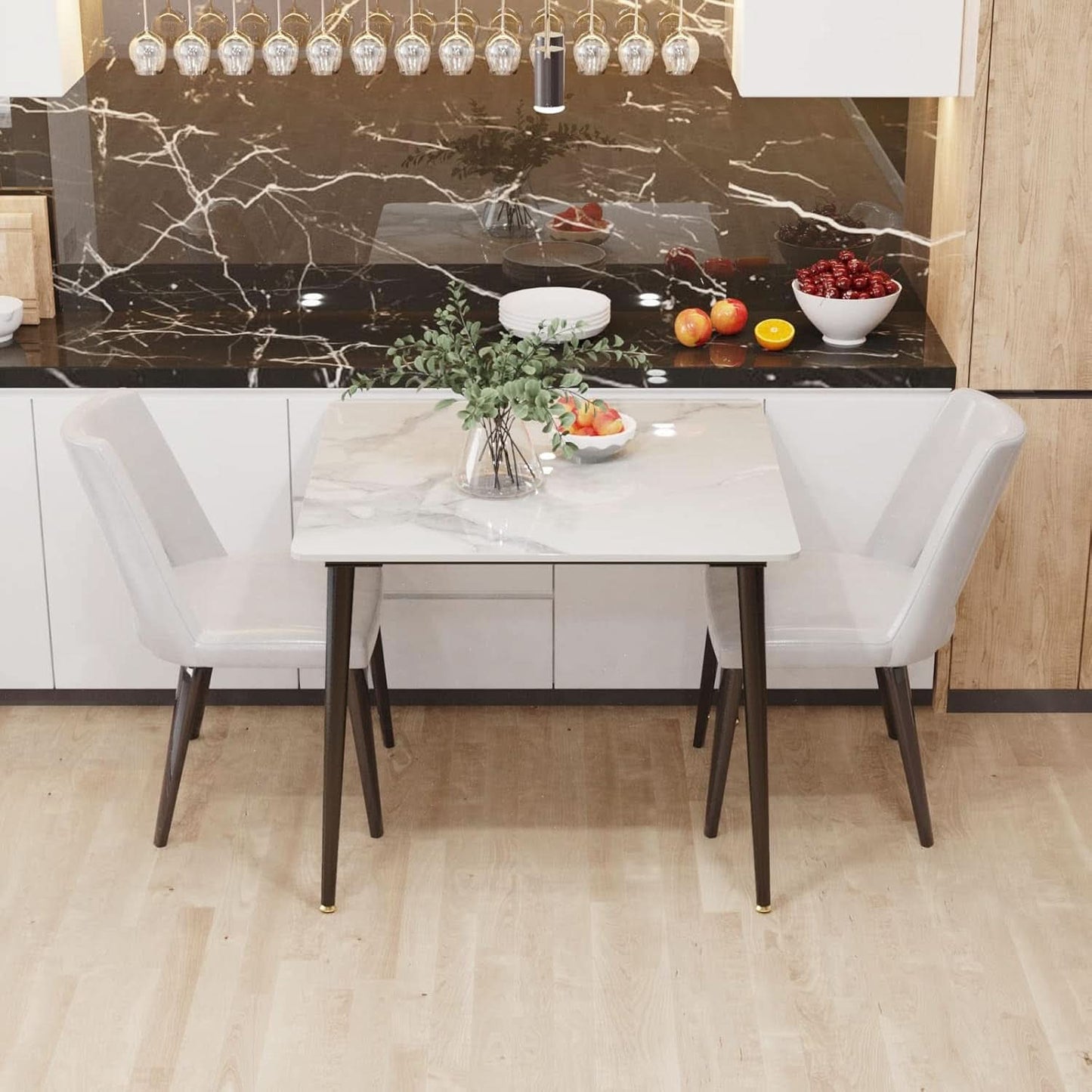 32 Inch Sintered Stone Dining Table With Black Legs