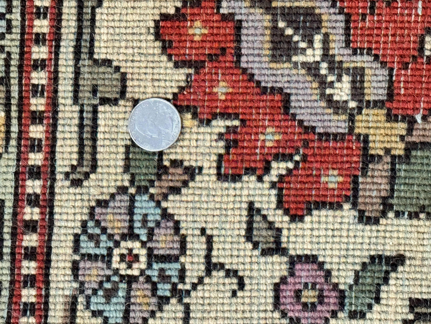 Romanian Rug 10x13, Vintage Handmade Wool Carpet, Floral Pattern, Birds, Red and Cream, Signed By Masterweaver, Persian Rug