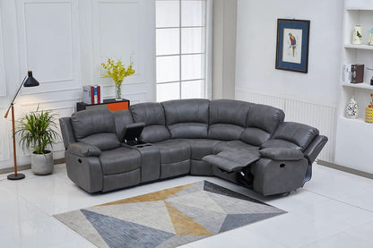 Bonded Leather Sectional Sofa Grey Power Reclining