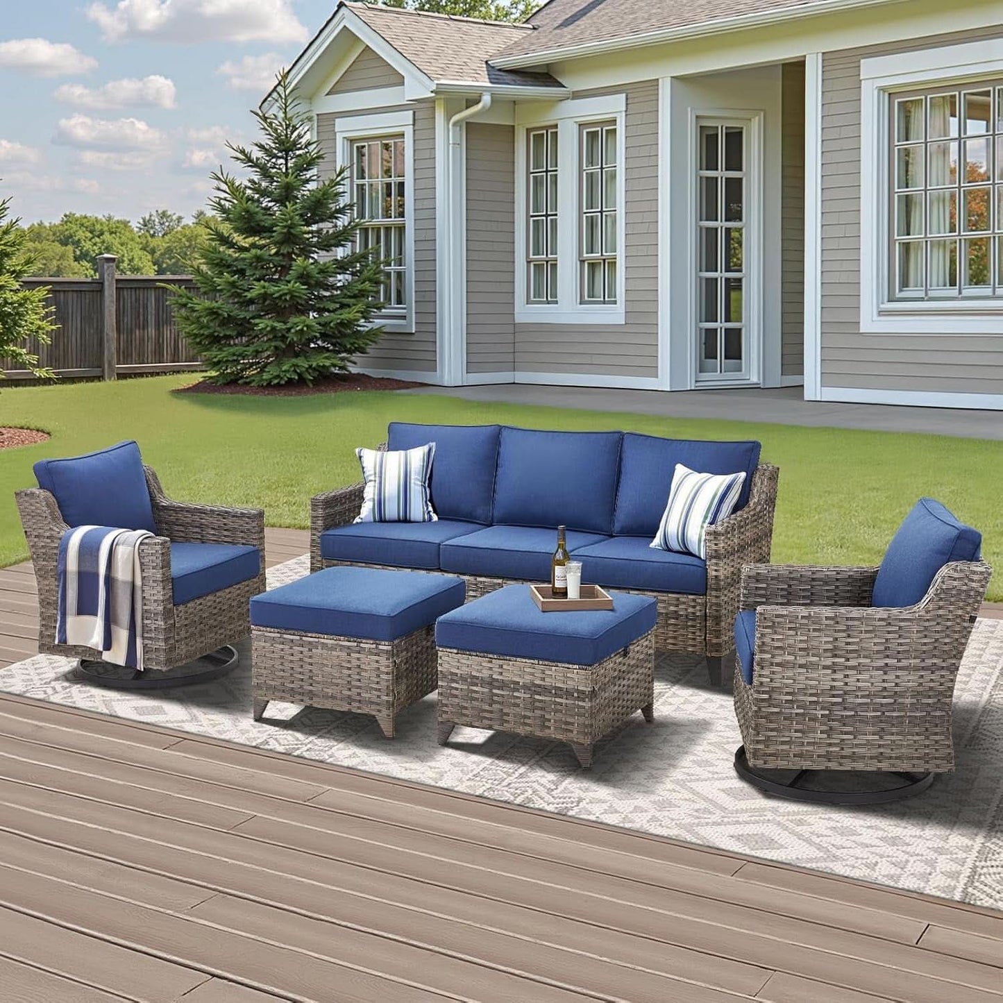 Outdoor Patio Furniture Set 5 Piece All Weather Wicker
