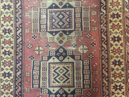 Antique Turkish Sparta Rug 3x6, Geometric Caucasian Kazak Pattern, Handmade