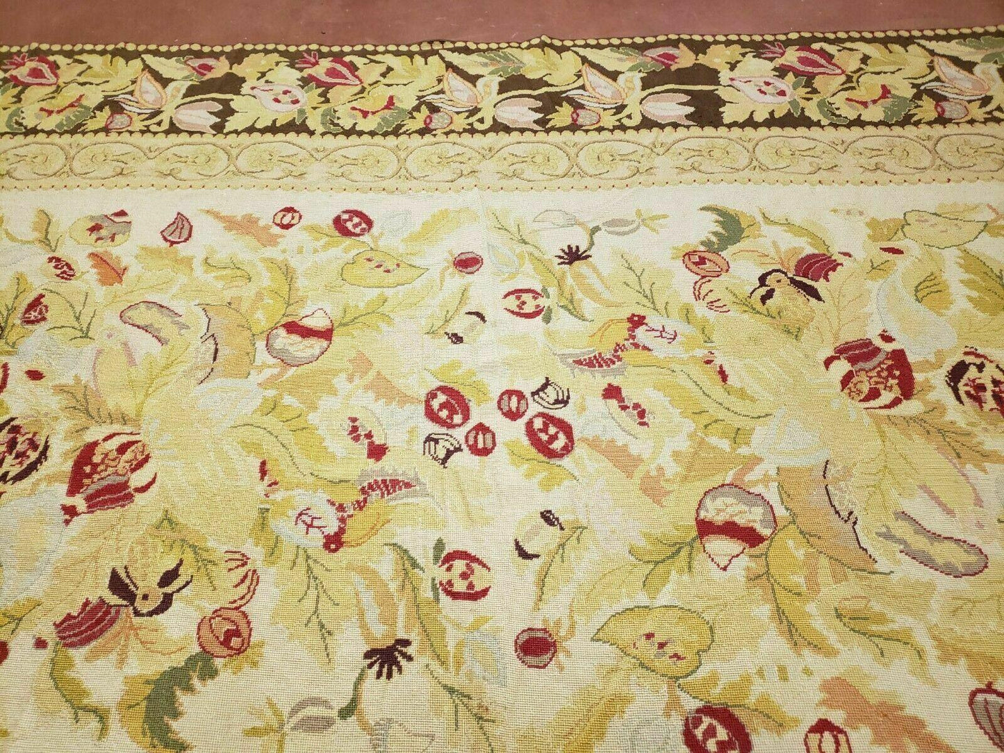 9' X 11' Handmade Chinese Needlepoint Wool Floral Rug Carpet Rose Garden Chic