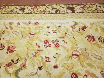9' X 11' Handmade Chinese Needlepoint Wool Floral Rug Carpet Rose Garden Chic