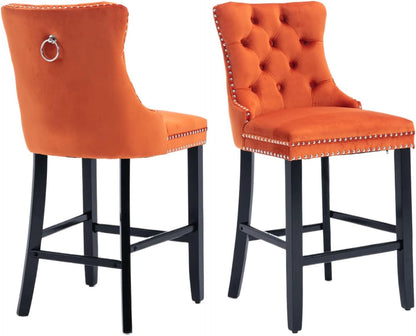 Velvet Upholstered Bar Stools Set Two with Back