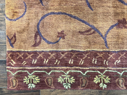 Pottery Barn Rug 5x8, Vintage Hand Tufted Carpet, Wool and Silk, Rust & Maroon