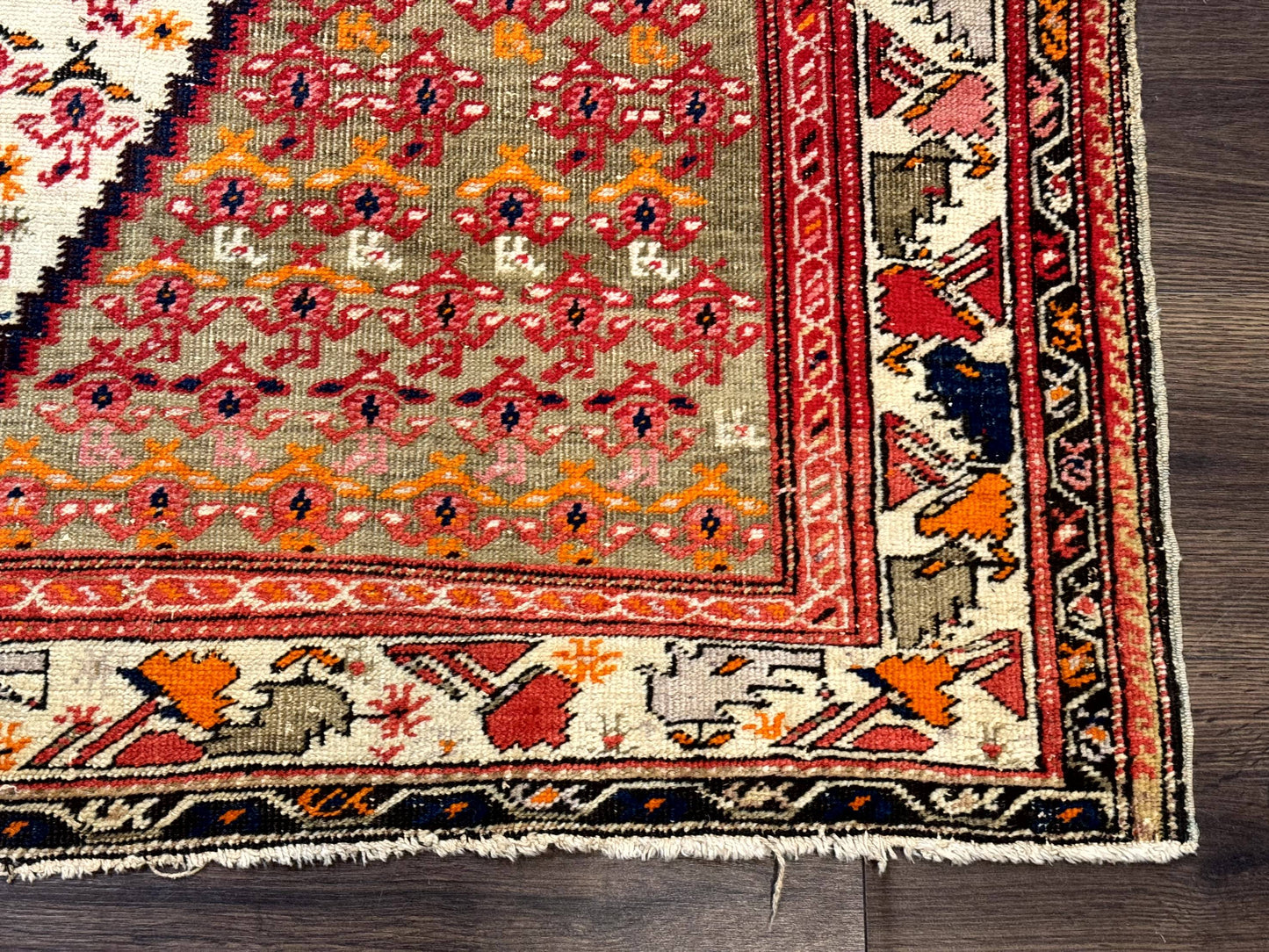 Antique Persian Malayer Rug 4x7, Tribal Senneh Carpet, Geometric, Diamond Design
