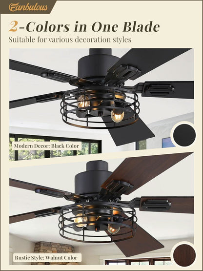 42 Inch Farmhouse Ceiling Fan With Lights Black Cage 2 Pack