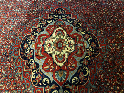 Indian Rug 9x12 Red Indo Bidjar Rug 9x12 Vintage Rug Allover Pattern Medallion Rug Wool Rug Nice Persian Design