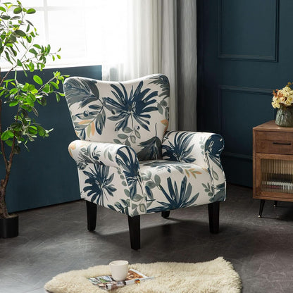 Blue Tufted Armchair With Linen Upholstery And Wood Legs