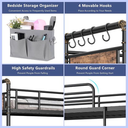Metal Twin Over Twin Bunk Bed Vintage Brown Safety Rails