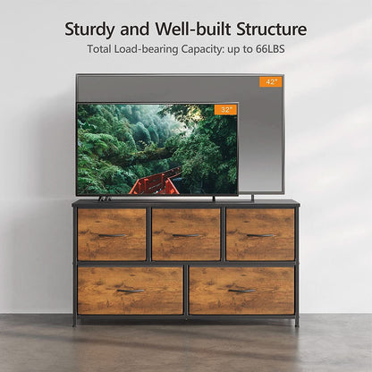 Rustic Wood 5 Drawer Dresser For Bedroom Storage Cabinet