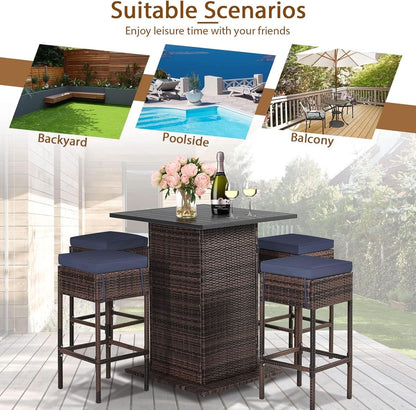 5 Piece Outdoor Bar Set Navy Blue Bar Height Table Storage