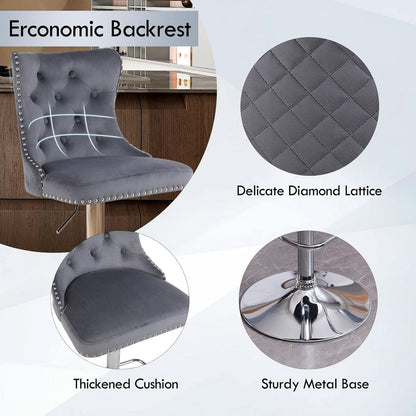 Velvet Adjustable Swivel Bar Stools Dark Grey Set Of 4