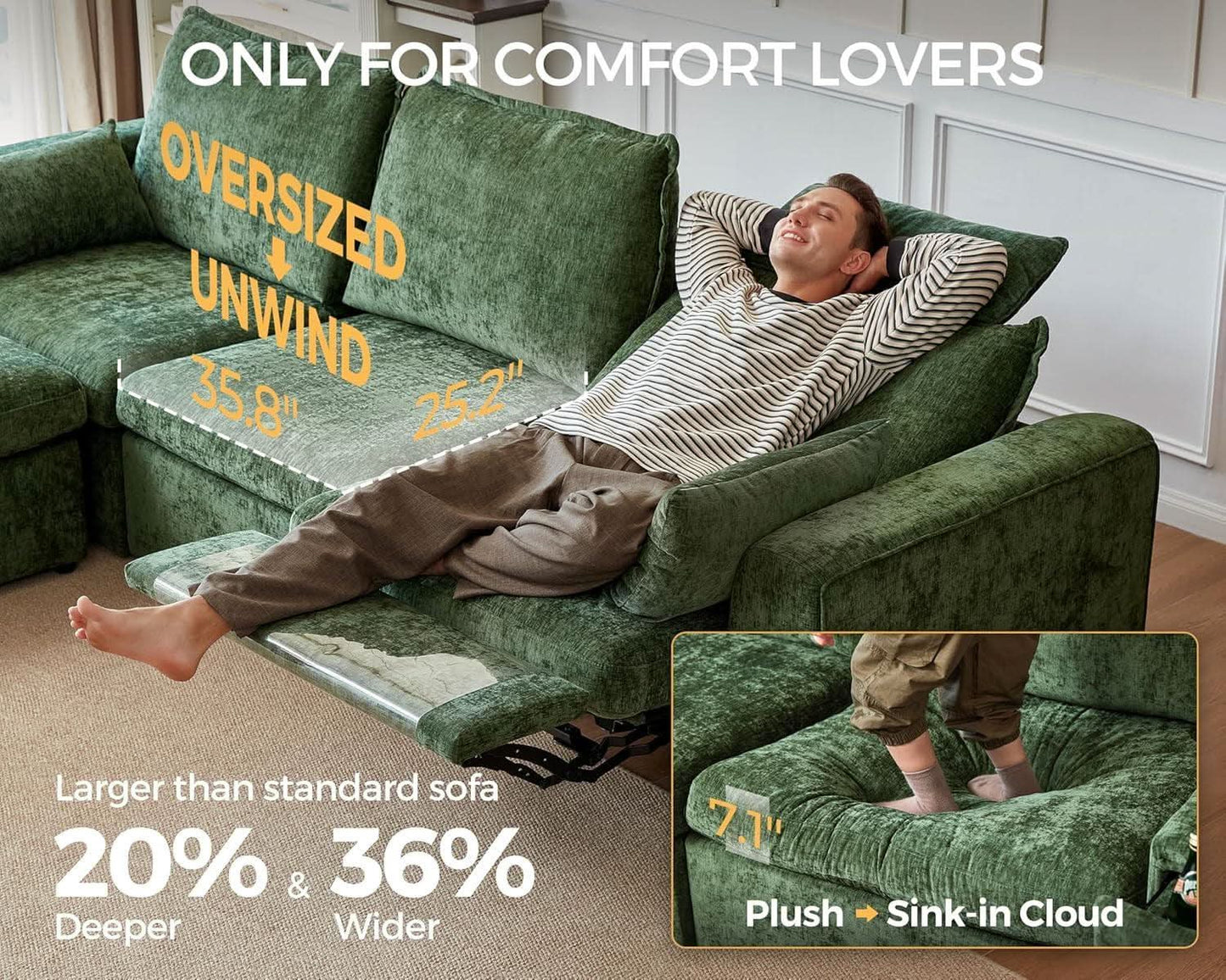 Green Oversized Power Recliner Sofa For Living Room
