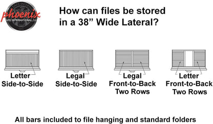 38 Inch Lateral 4 Drawer Fireproof File Cabinet With Key Lock Black