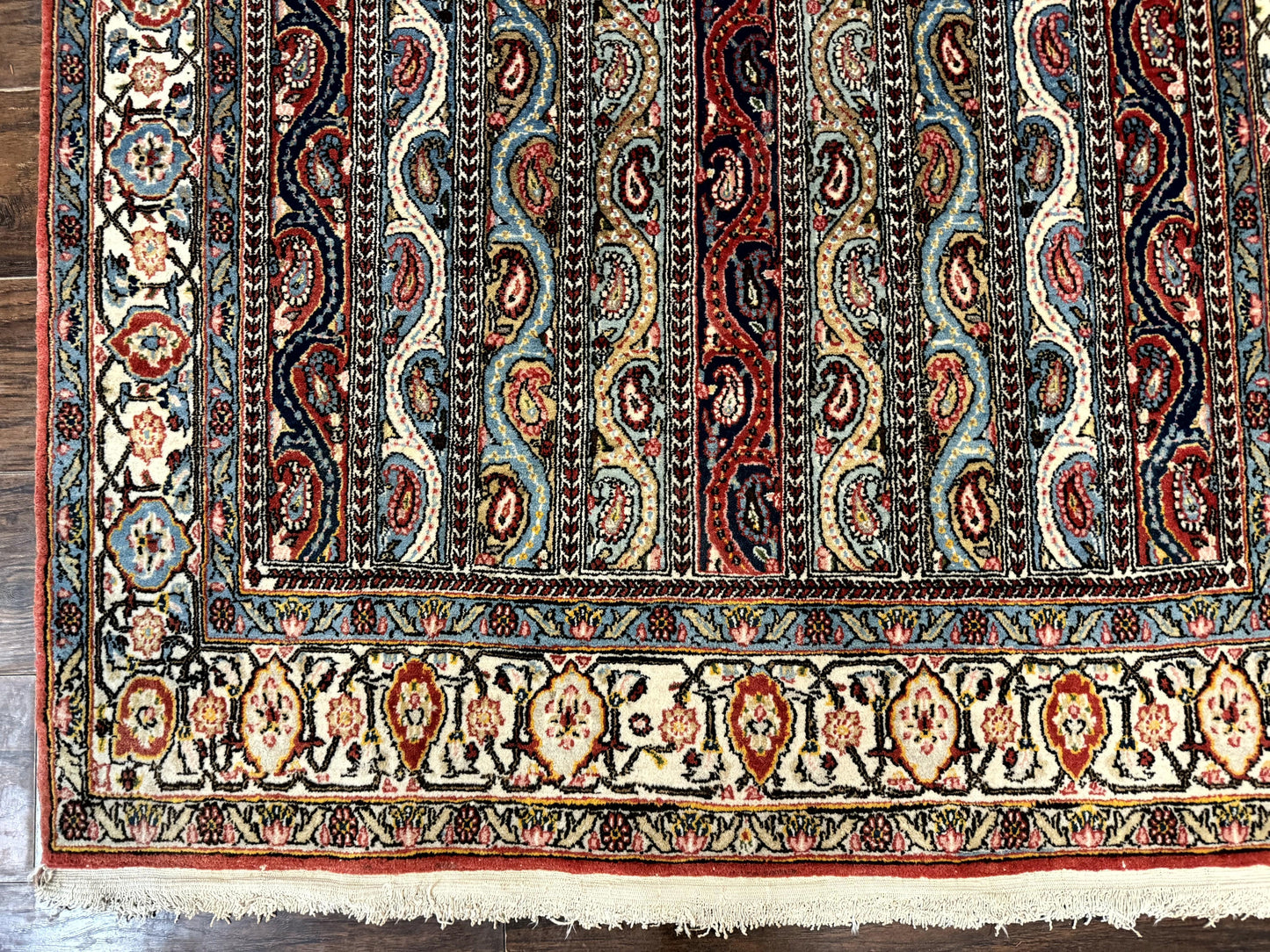 Persian Qum Rug 4x7, Striped Paisley Boteh Design