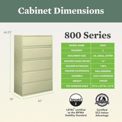 Putty 5 Drawer Lateral File Cabinet With Lock Office Filing