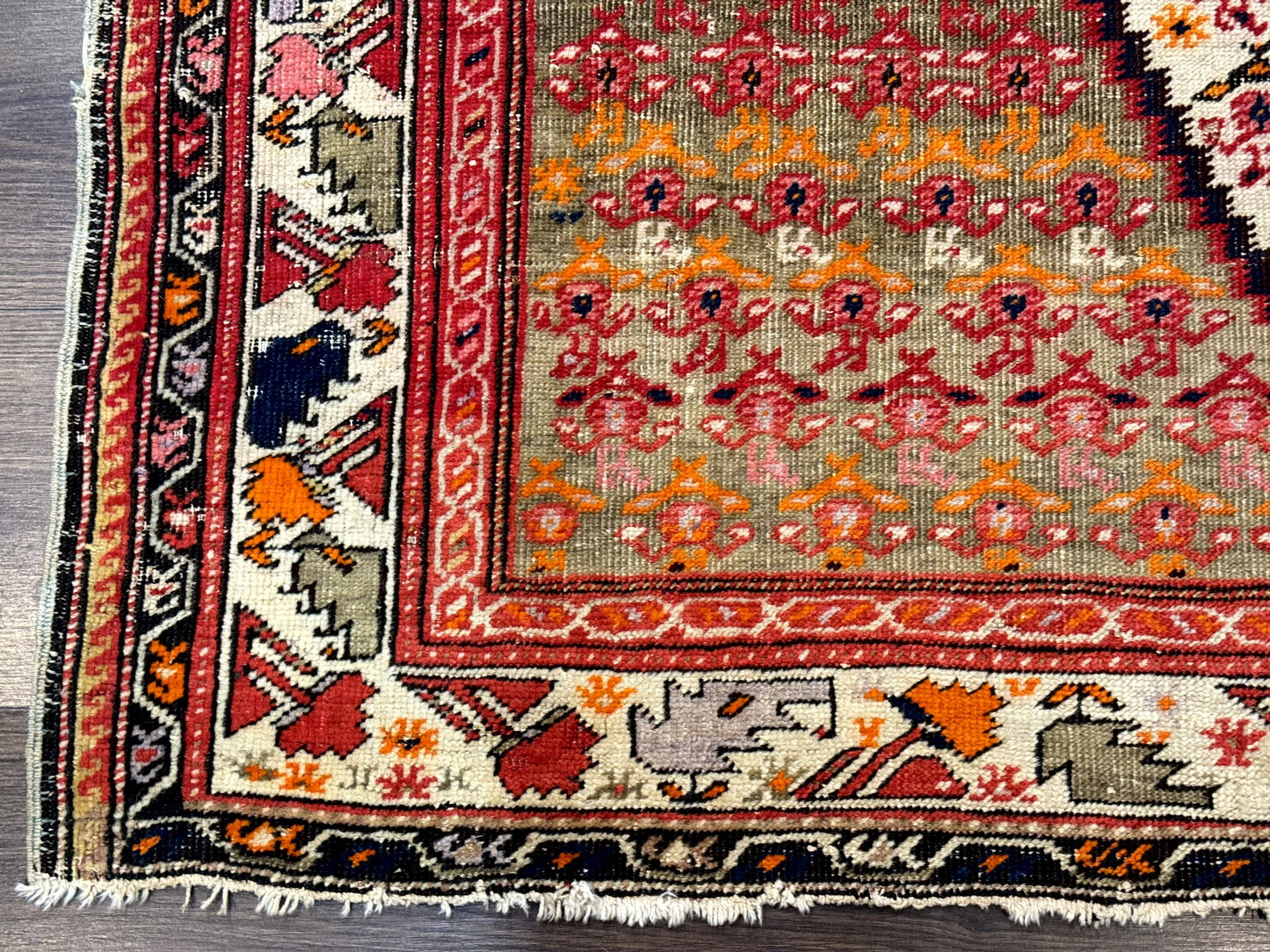 Antique Persian Malayer Rug 4x7, Tribal Senneh Carpet, Geometric, Diamond Design