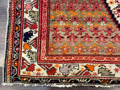 Antique Persian Malayer Rug 4x7, Tribal Senneh Carpet, Geometric, Diamond Design