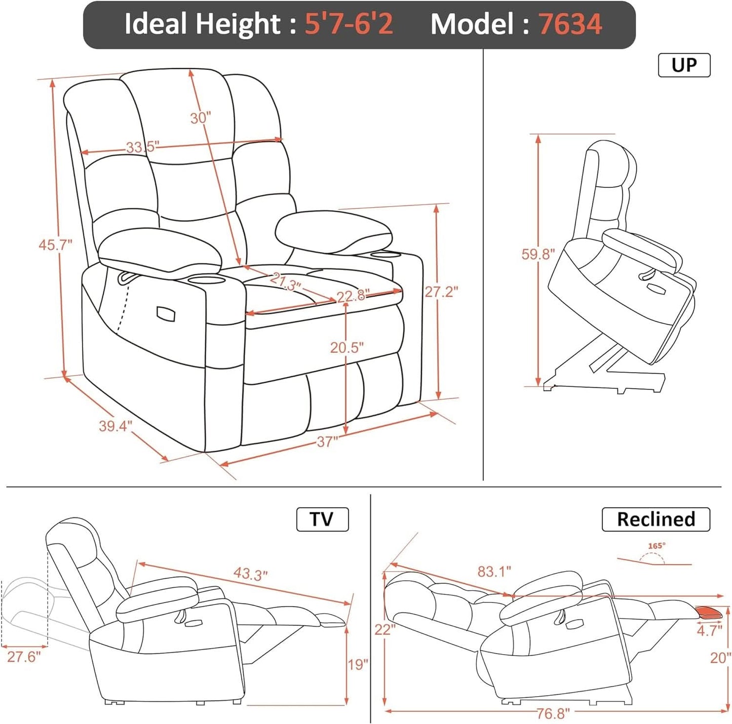 Large Dual Motor Power Lift Recliner With Massage And Heat