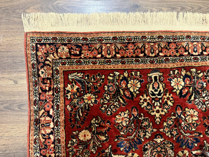 Antique Persian Sarouk Rug 3x5, Red, Floral, 200 KPSI