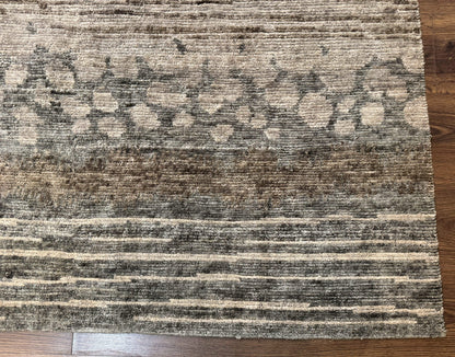 Modern Tibetan Wool Rug 8x10, Abstract, Contemporary, Handmade, Gray, Stripes