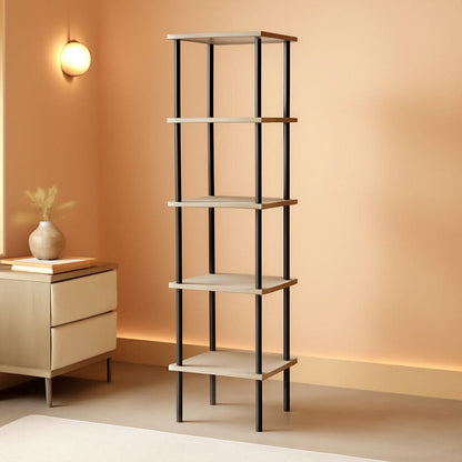 5 Tier Corner Shelf Stand Greige and Black No Tool Assembly