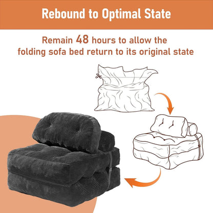 Dark Gray Folding Sofa Bed With Ergonomic Back Support