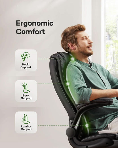 Executive Office Chair With Flip Up Armrests PU Leather Black