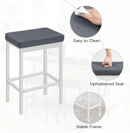 Bar Stools Set Of 2 24.8 Inch Upholstered White Gray