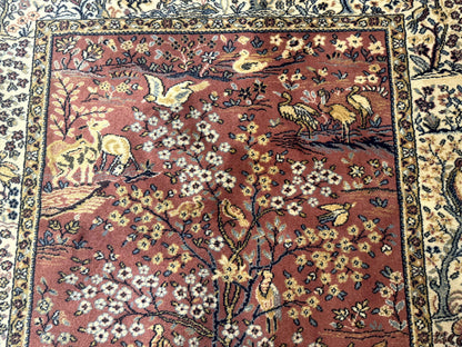 Persian Wool Rug 4x6, Tree of Life Animal Pictorials, Vintage, Power Loomed Ardakan Rug