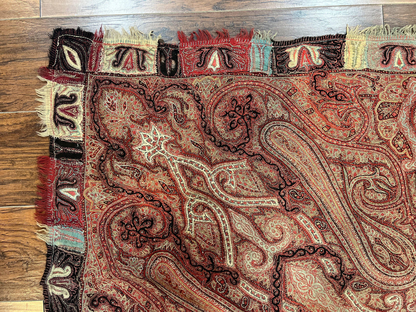 Antique Indian Kashmiri Shawl, Needlework, Signed By Masterweaver, Handmade, Rare
