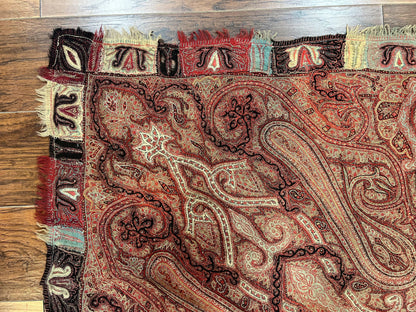 Antique Indian Kashmiri Shawl, Needlework, Signed By Masterweaver, Handmade, Rare