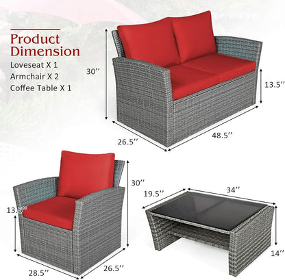 4 Piece All Weather Patio Furniture Set With Cushions And Glass Table