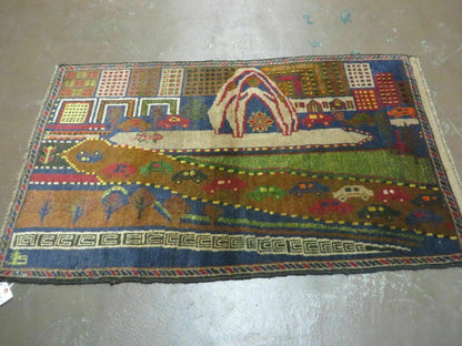 3' X 5' New Vintage Handmade Afghan Balouch Tribal Wool Pictorial Rug # 303