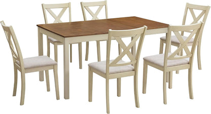 Farmhouse Handcrafted SolidWood Dining Table Set Cream
