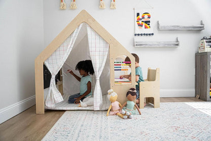 Wooden Montessori Style 5 In 1 Large Playhouse Windowpane