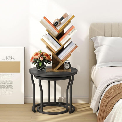 Rustic Brown 4 Tier Tree Bookshelf Free Standing Living Room