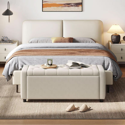 Fifty Inch Upholstered Storage Ottoman Bench Beige