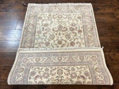 Indo Persian Rug 4x6, Vintage Handmade Wool Carpet, Floral Allover Pattern, Beige, Pair B