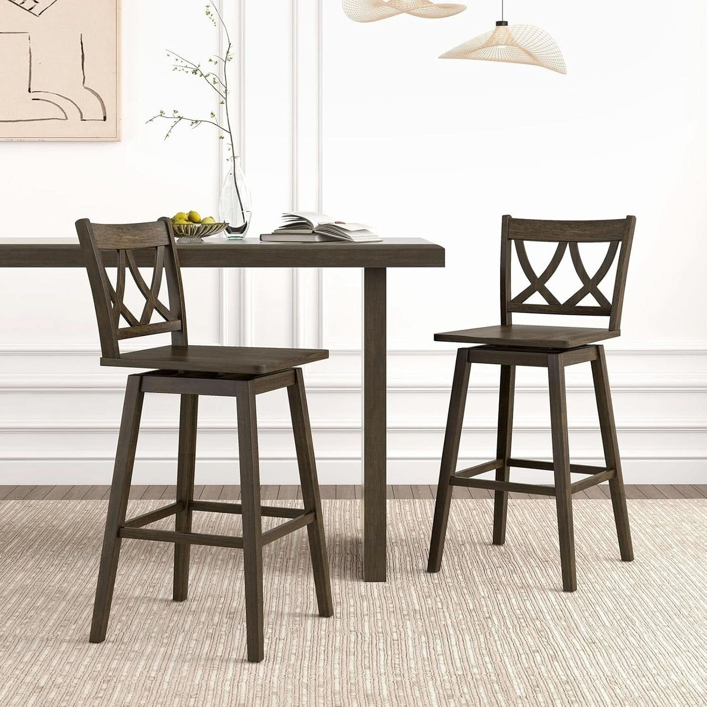 Swivel Wooden Bar Stools Set of Four Dark Grey