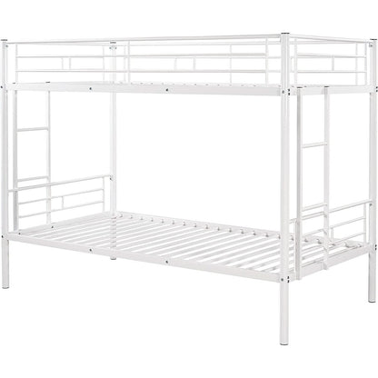 Twin Over Twin Metal Bunk Bed With 2 Ladders White